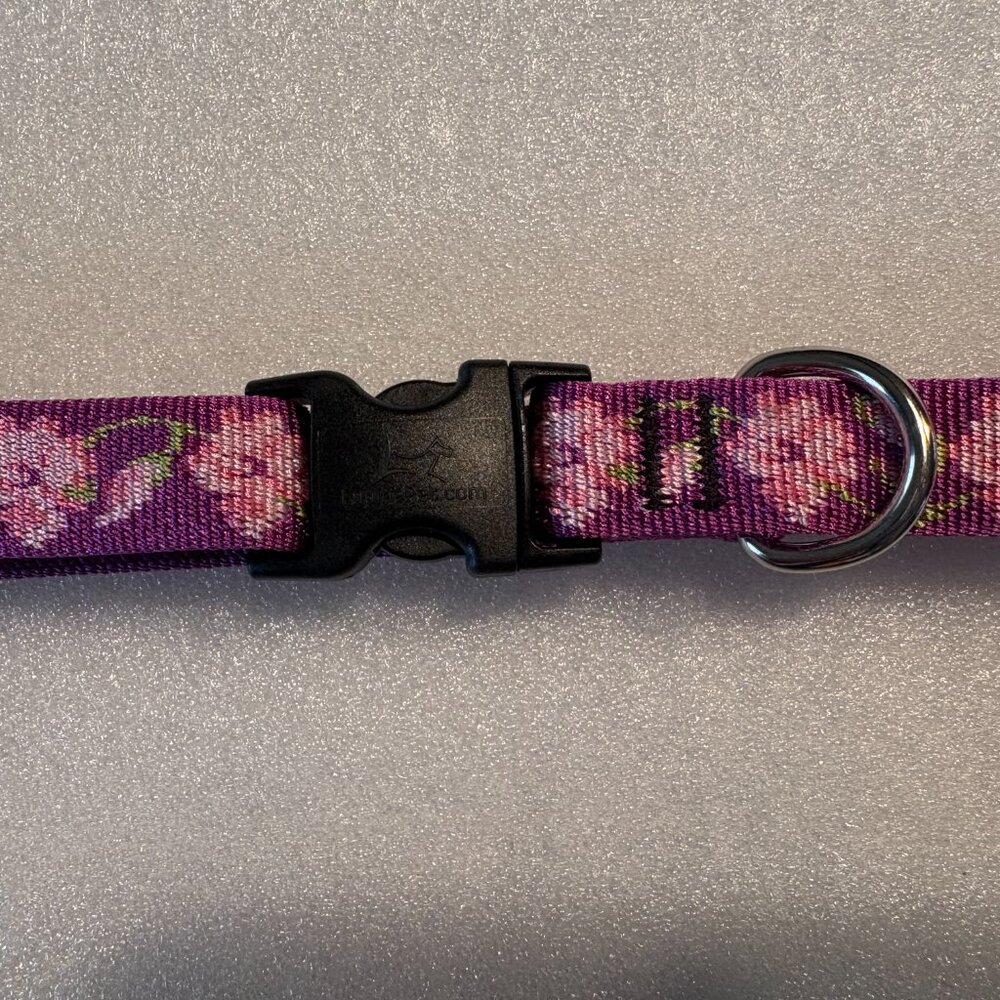 Lupine Original Dog Collar ROSE GARDEN 13"-22" Purple Pink Adjustable D-Ring NEW